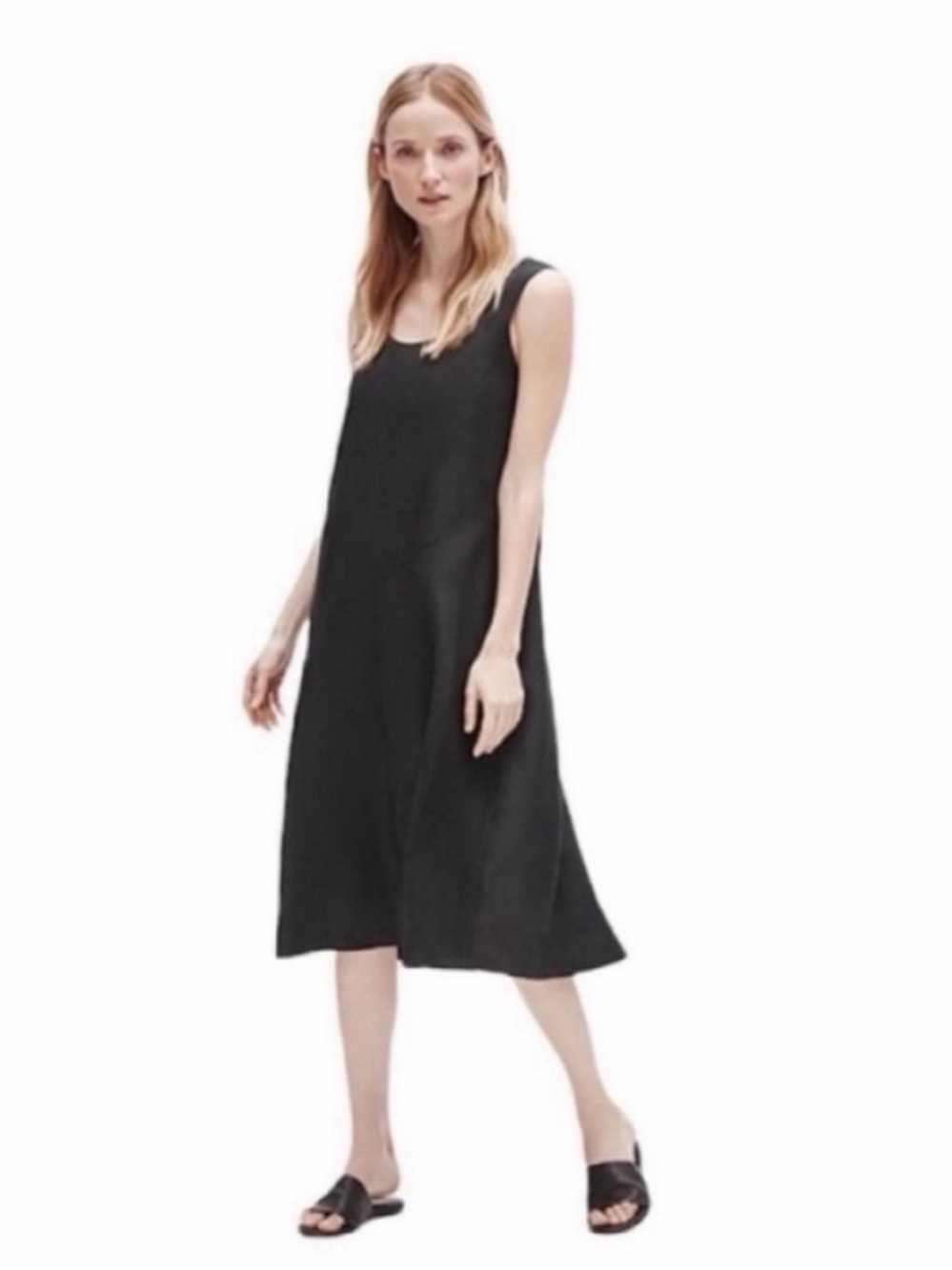 Eileen Fisher Black organic linen handkerchief dress